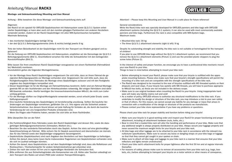 Ortlieb RACK3 User manual Ortlieb RACK3 User manual