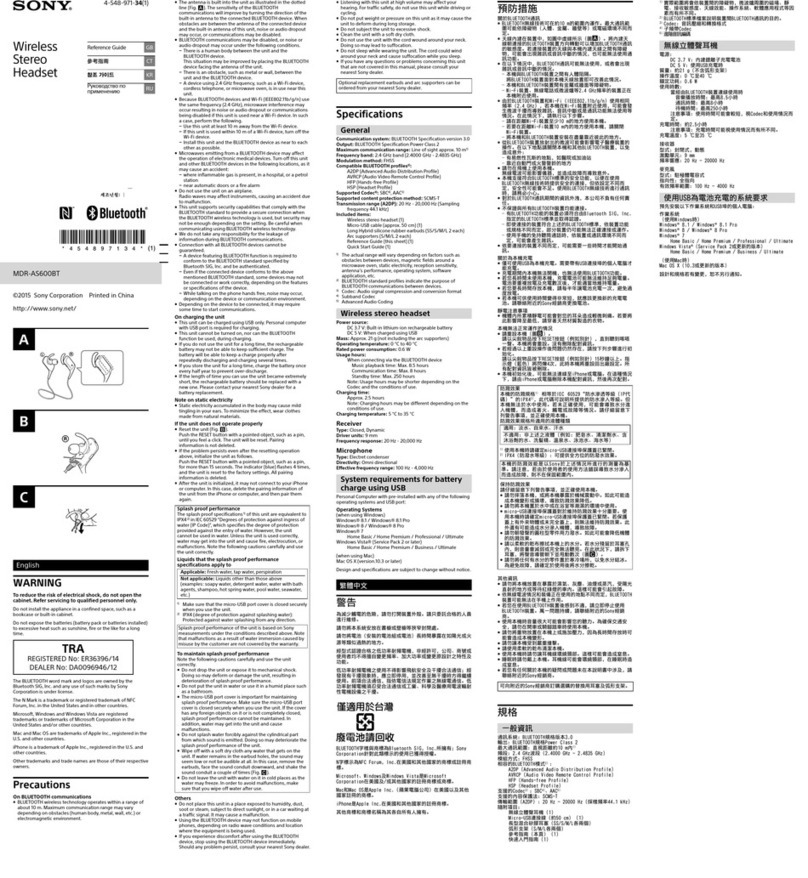 Sony MDR-AS600BT User manual Sony MDR-AS600BT User manual