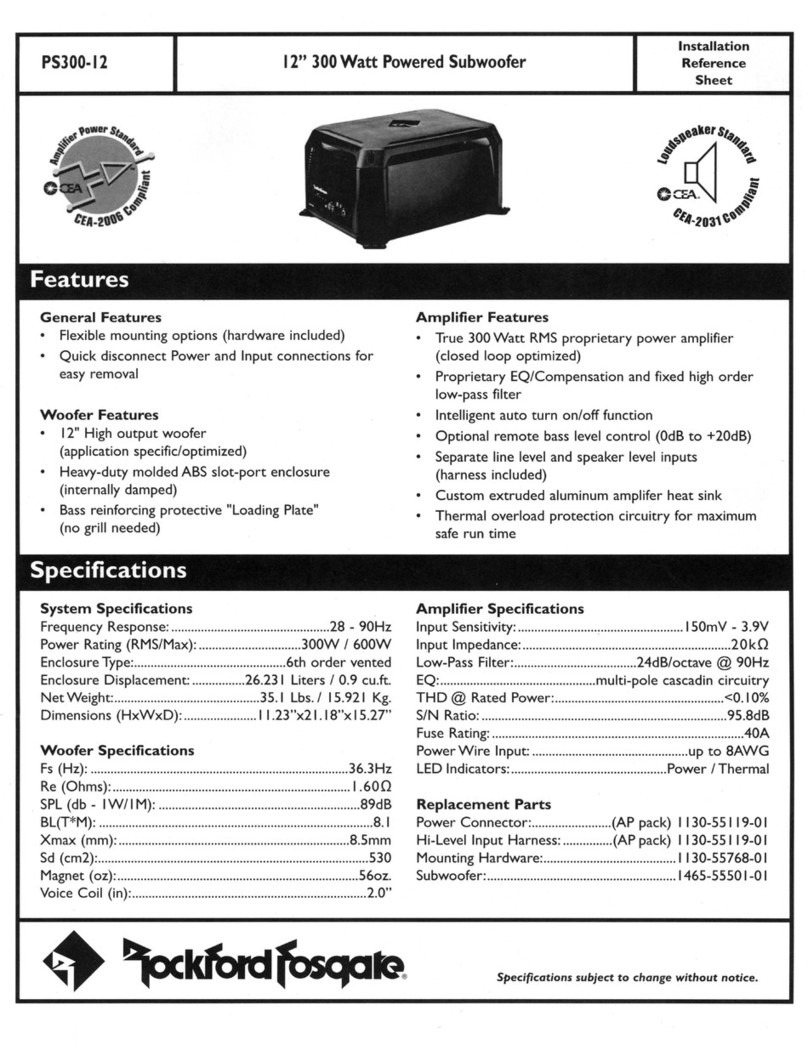 Rockford Fosgate PS300-12 Installation reference sheet