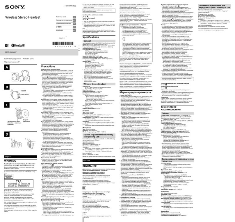 Sony MDR-XB950BT reference guide