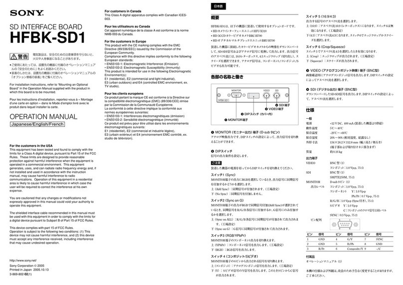 Sony HFBK-SD1 User manual