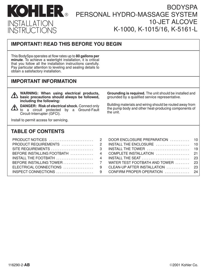 Kohler BodySpa K-1000 User manual