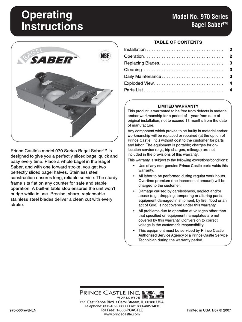 Prince Castle Bagel Saber 970 Series operating instructions Prince Castle Bagel Saber 970 Series operating instructions