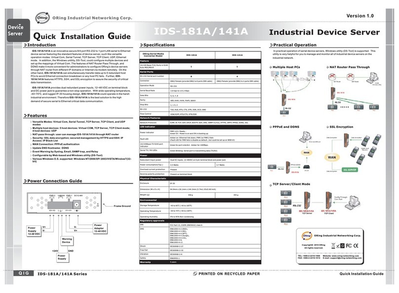 ORing Industrial Networking Corp. IDS-181A Quick installation guide