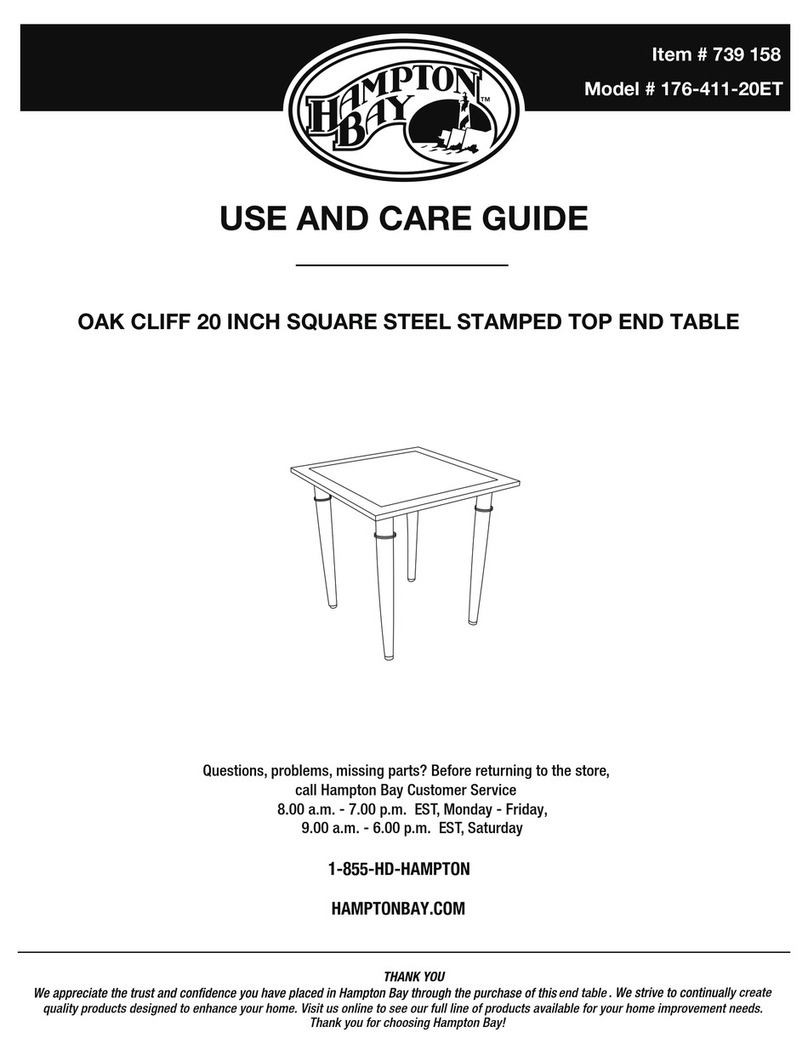 HAMPTON BAY OAK CLIFF 20 INCH SQUARE STEEL STAMPED TOP END... Use and care guide HAMPTON BAY OAK CLIFF 20 INCH SQUARE STEEL STAMPED TOP END... Use and care guide