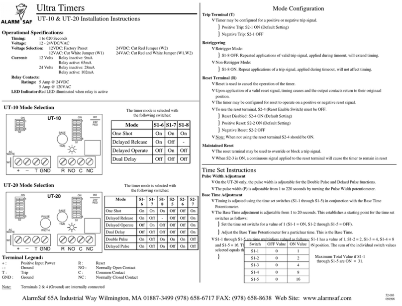 Alarm SAF UT-10 installation instructions