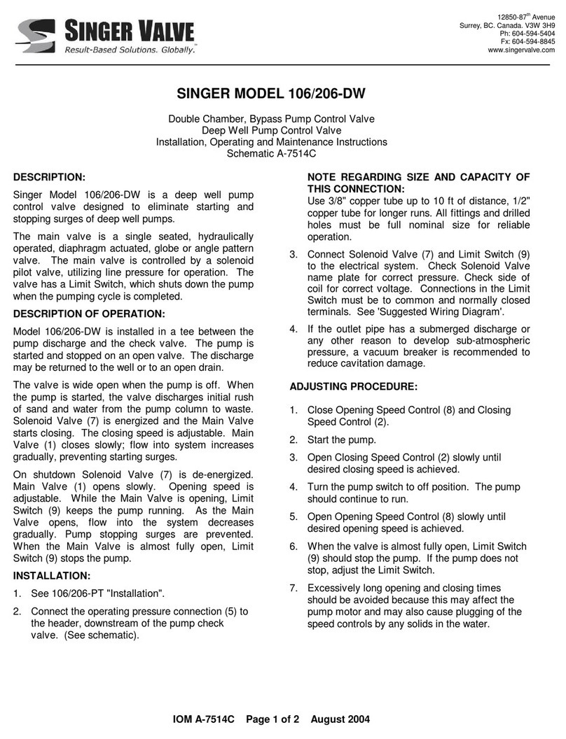 Singer Valve 206-DW Installation, operating and maintenance instructions