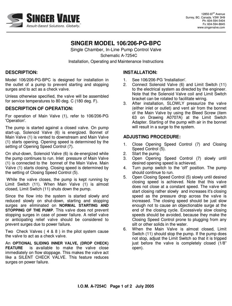 Singer Valve 106-PG-BPC Installation, operating and maintenance instructions