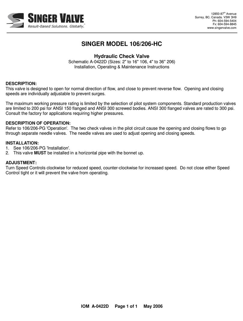 Singer Valve 206-HC Installation, operating,  & maintenance instructions