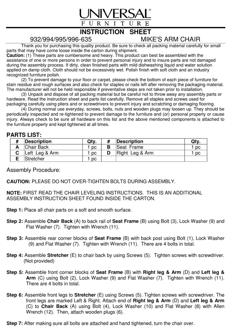 Universal Furniture Explore Home 994-635 instruction sheet