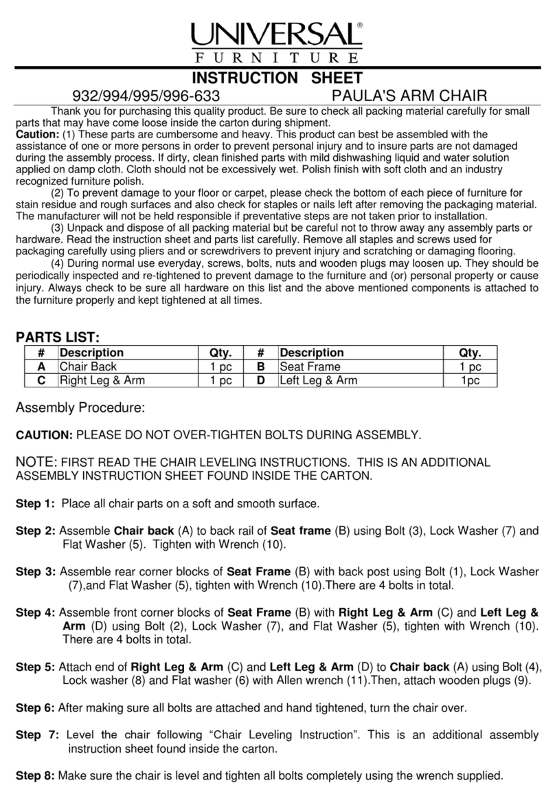 Universal Furniture Explore Home 995-633 instruction sheet