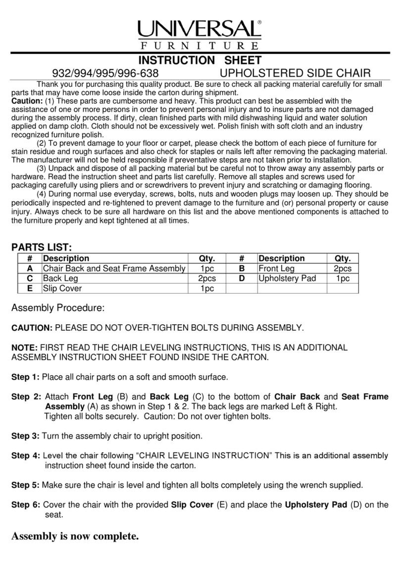 Universal Furniture Explore Home 994-638 instruction sheet Universal Furniture Explore Home 994-638 instruction sheet