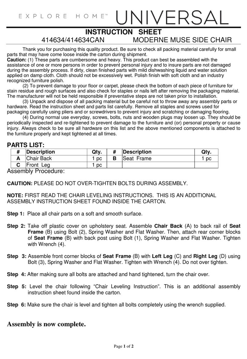 Universal Furniture Explore Home 414634 instruction sheet