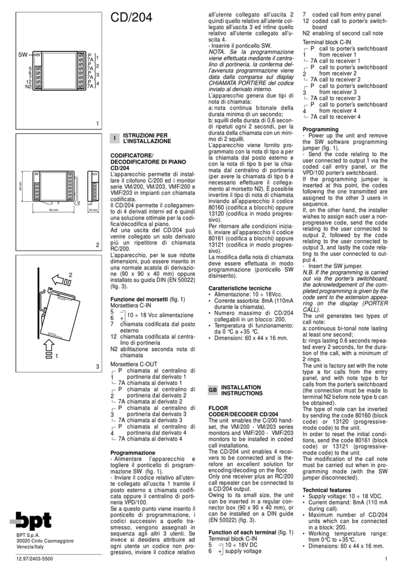 Bpt CD/204 User manual