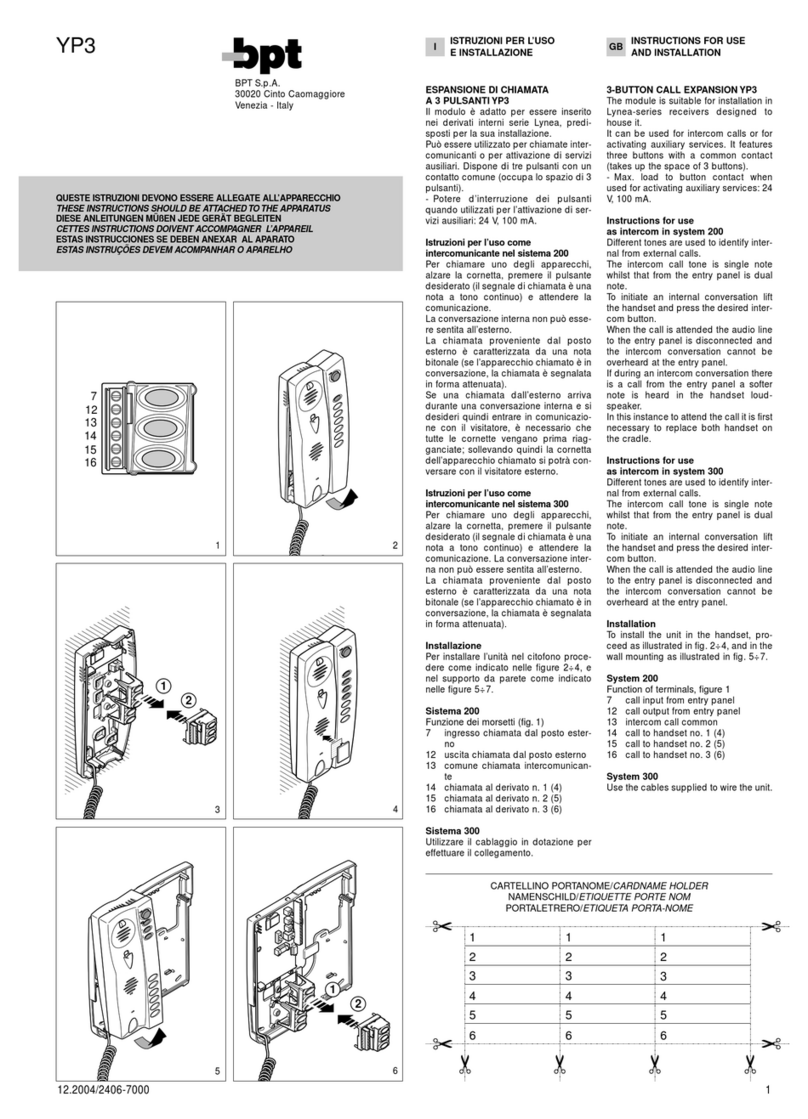 Bpt YP3 Operation manual