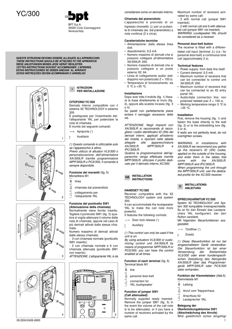 Bpt YC/300 installation instructions