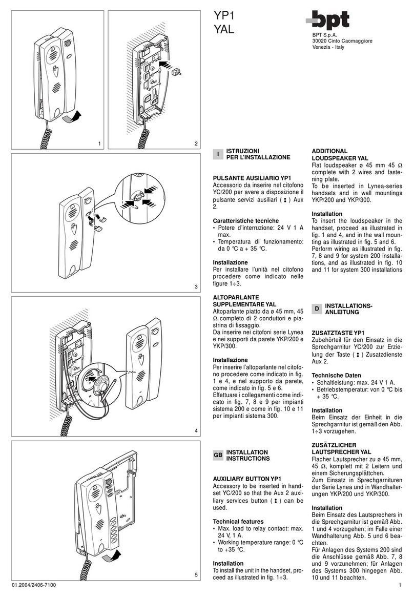 Bpt YP1 installation instructions