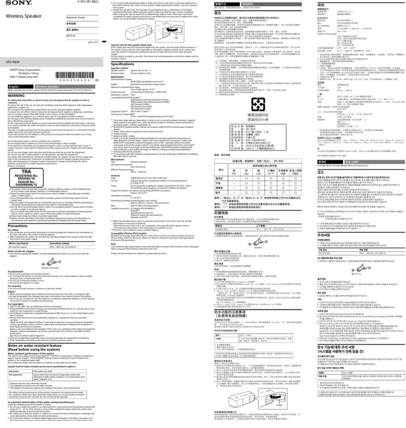 Sony SRS-XB30 reference guide