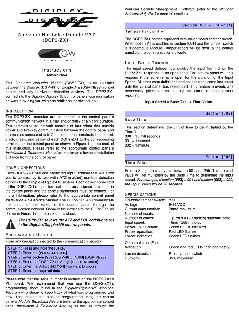 Digiplex DGP2-ZX1 Reference manual