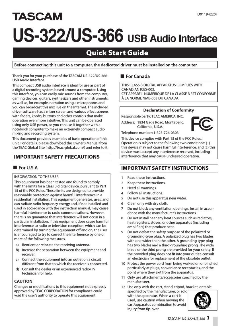 Tascam US-322 quick start guide