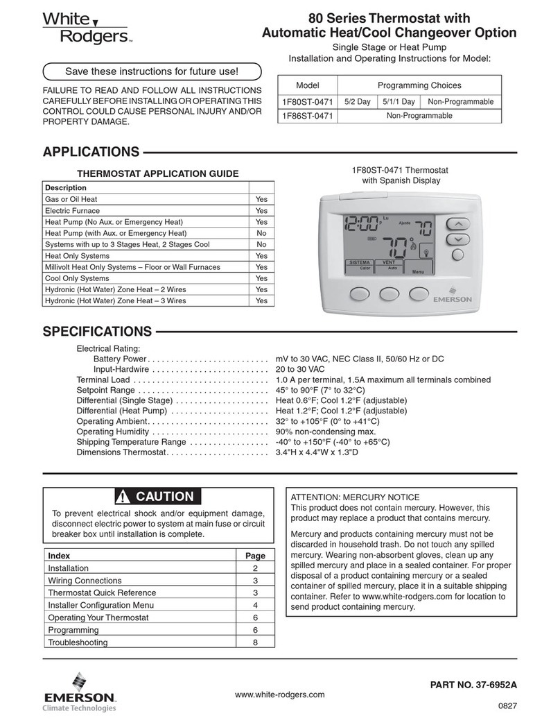 White Rogers 1F80ST-0471 Installation and operating instructions