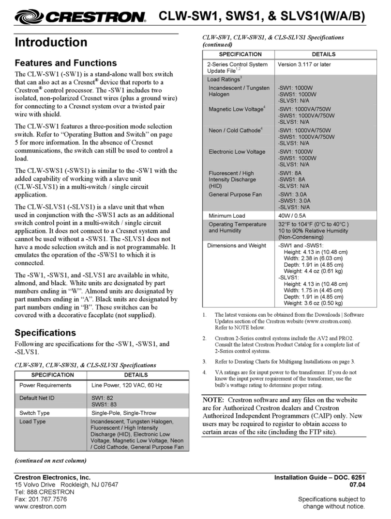 Crestron CLW-SLVS1W User manual