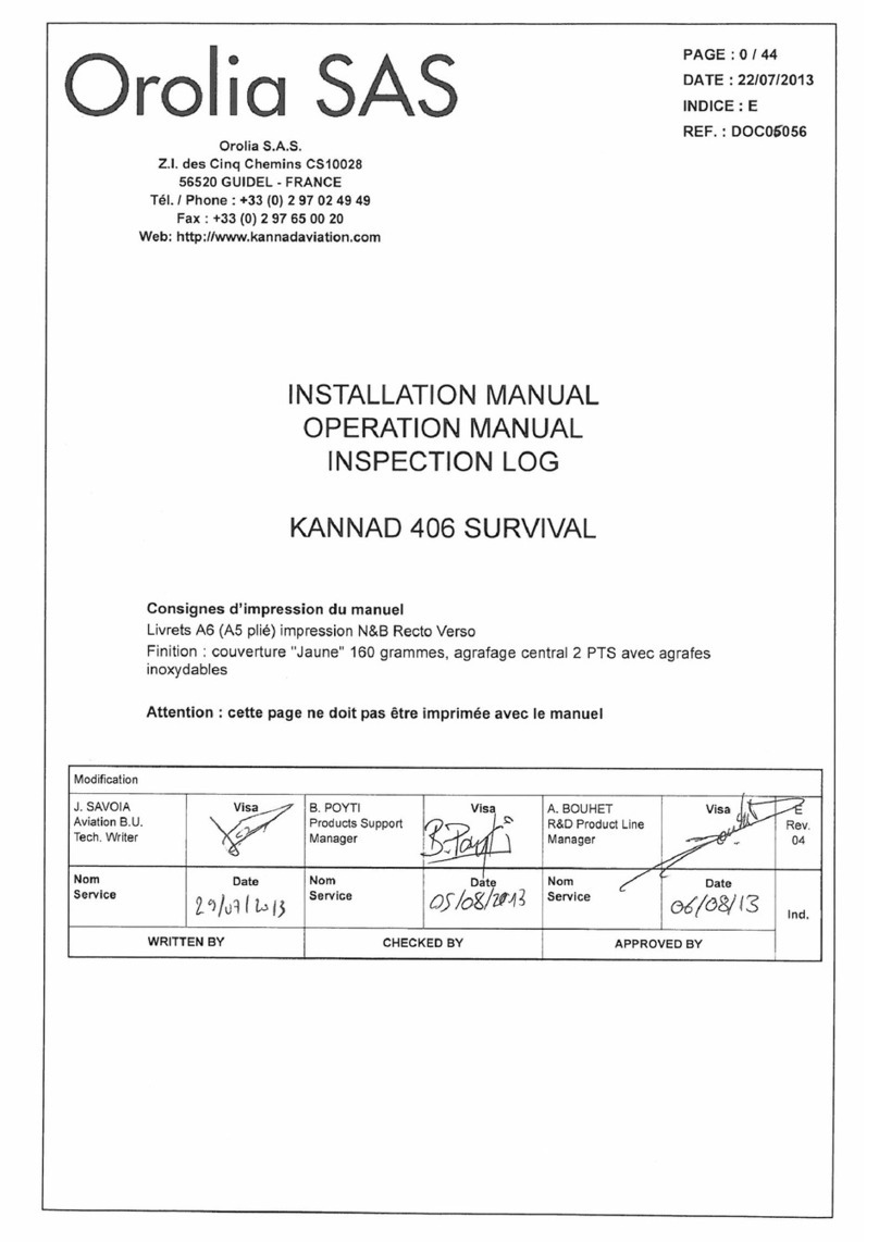 mcmurdo KANNAD 406 SURVIAL Technical Document
