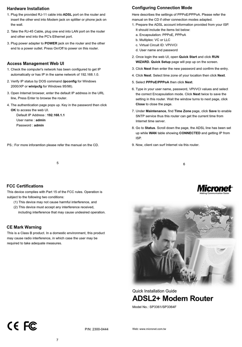 MicroNet SP3361 Quick installation guide