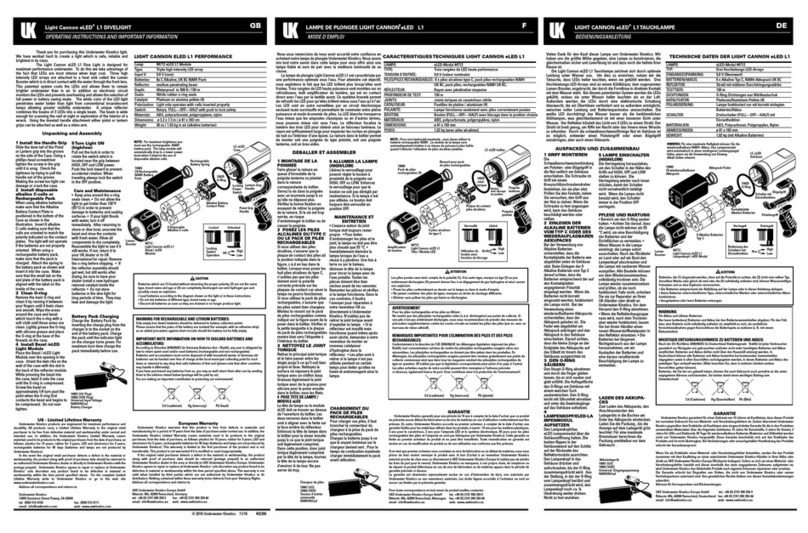 Underwater Kinetics Light Cannon eLED L1 DiveLight operating instructions and important information