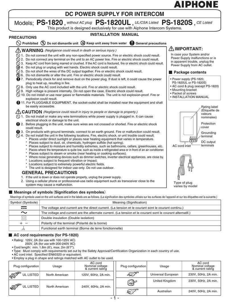 Aiphone PS-1820UL installation manual