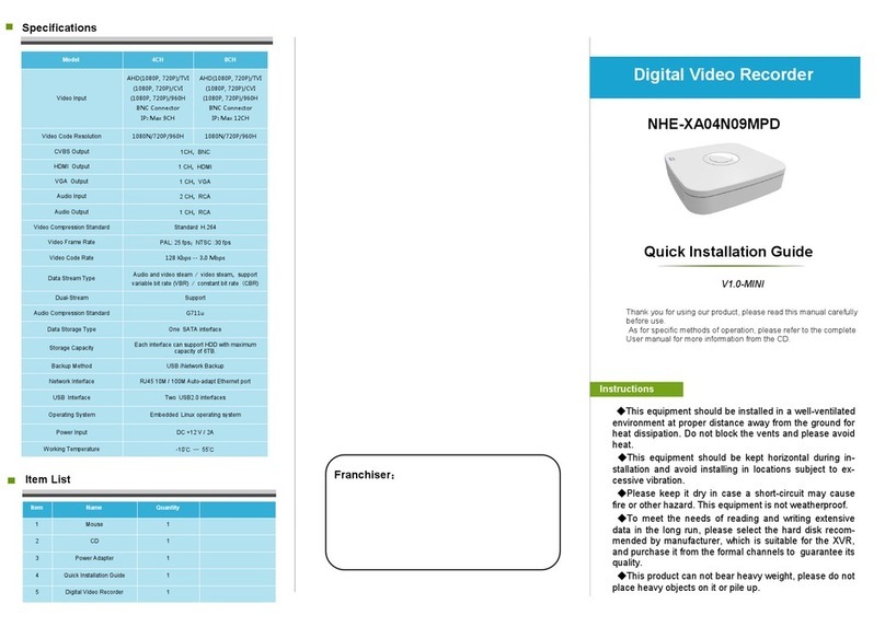 NHE Vision NHE-XA04N09MPD Quick installation guide