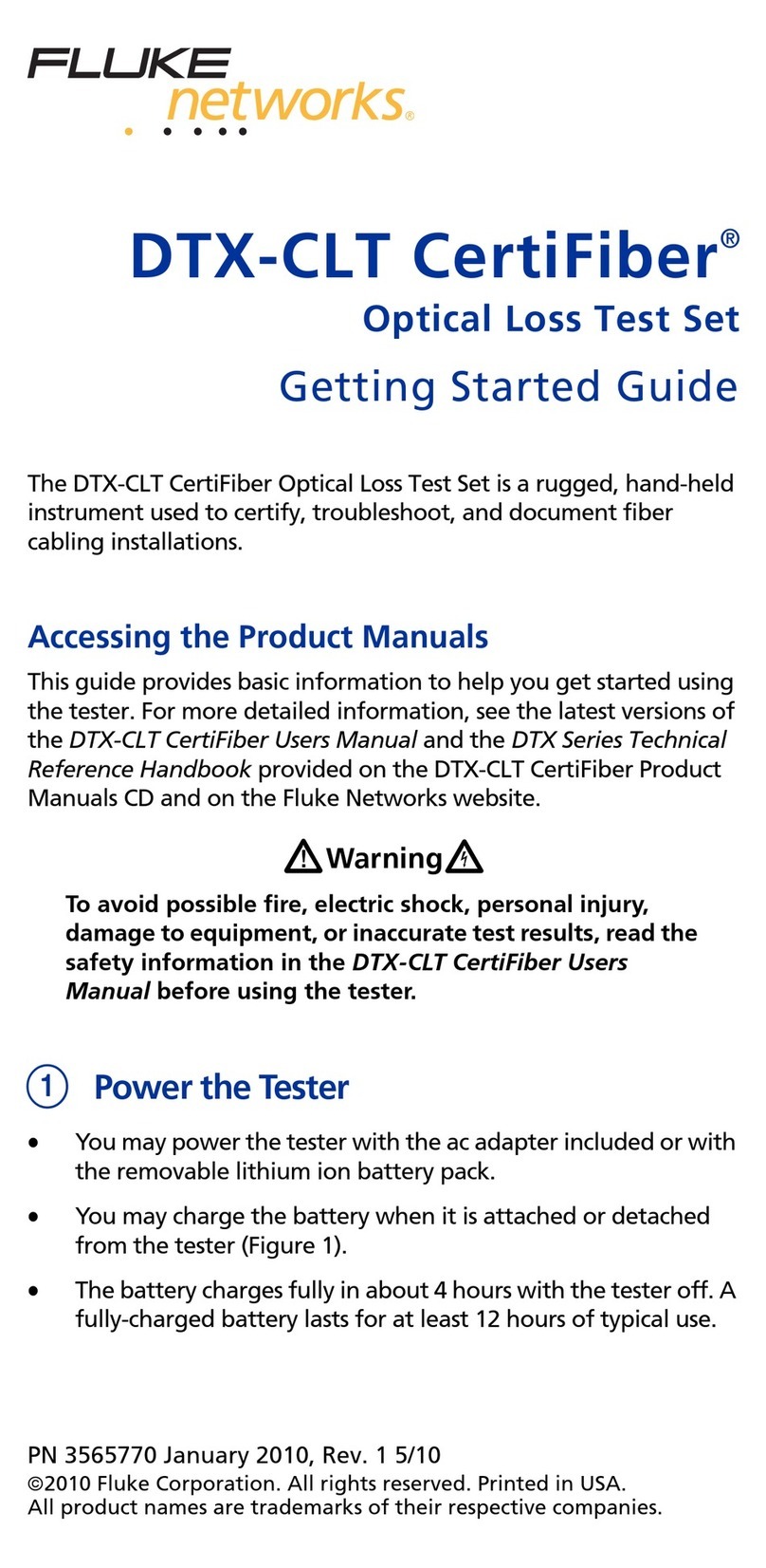 Fluke DTX-CLT CertiFiber Getting started guide