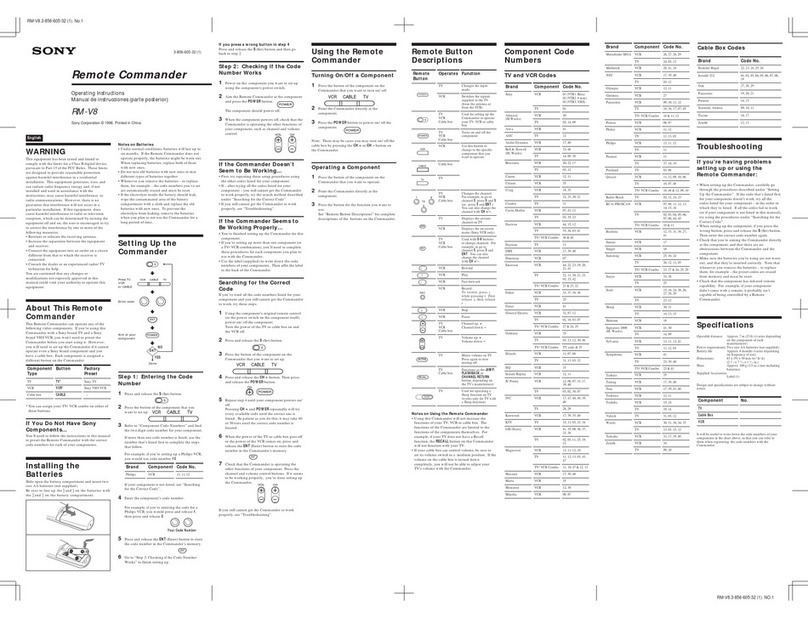 Sony RM-V8 User manual
