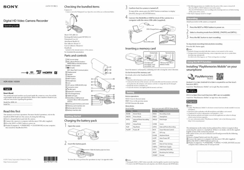 Sony HDR-AS30V operating guide