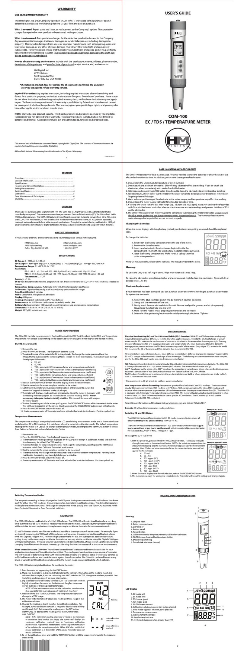 HM Digital COM-100 User manual HM Digital COM-100 User manual