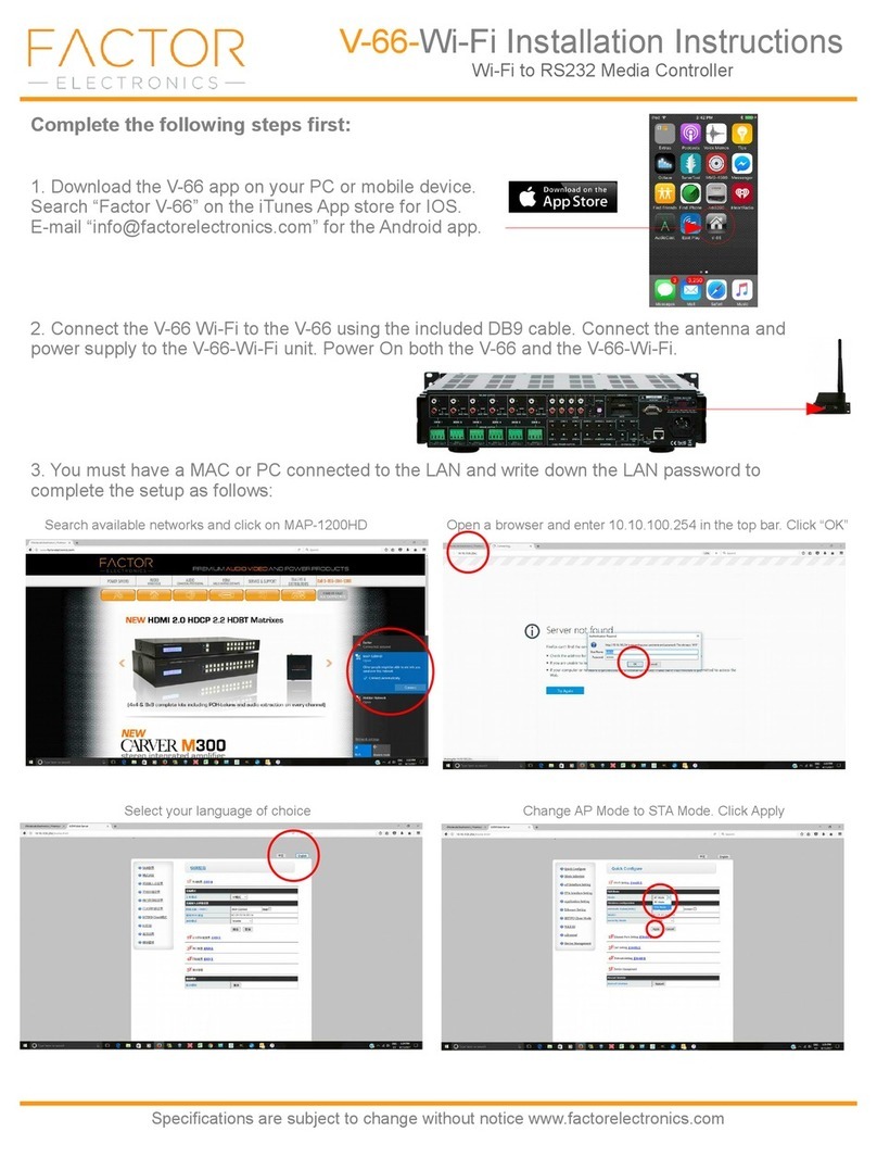 Factor Electronics V-66-Wi-Fi installation instructions Factor Electronics V-66-Wi-Fi installation instructions