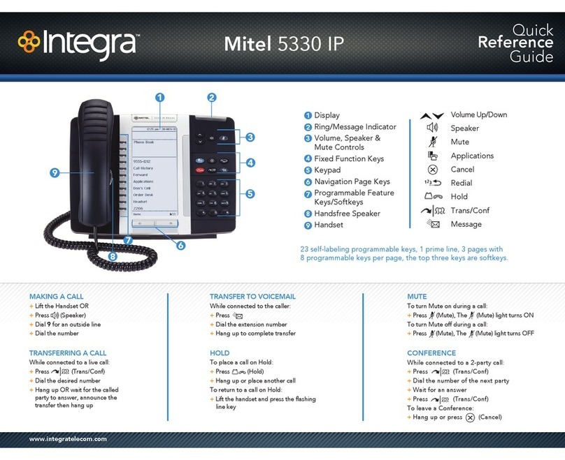 Integra Mitel 5330 IP Quick reference guide