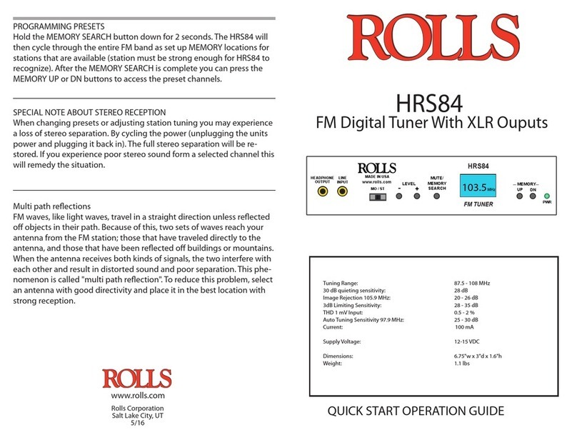 Rolls HRS84 Quick start operation guide