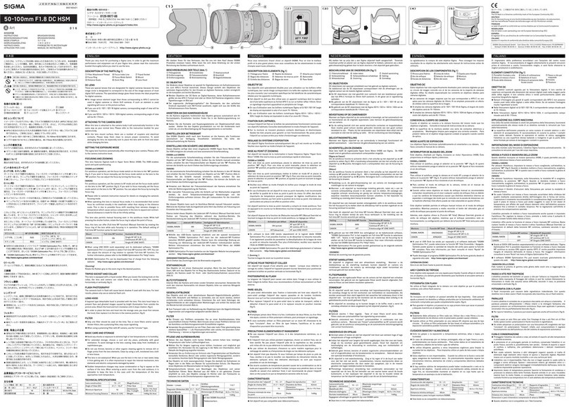 Sigma 50-100mm F1.8 DC HSM User manual