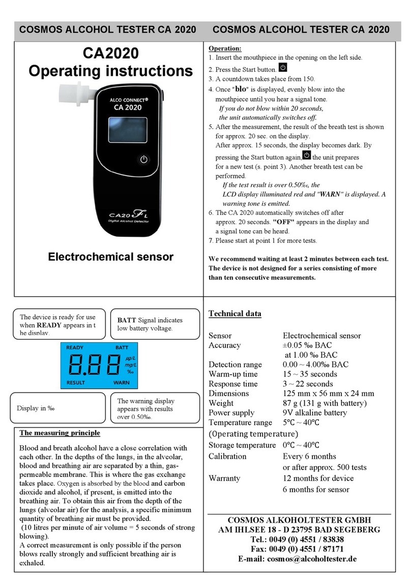 Cosmos Alcohol Tester CA2020 operating instructions