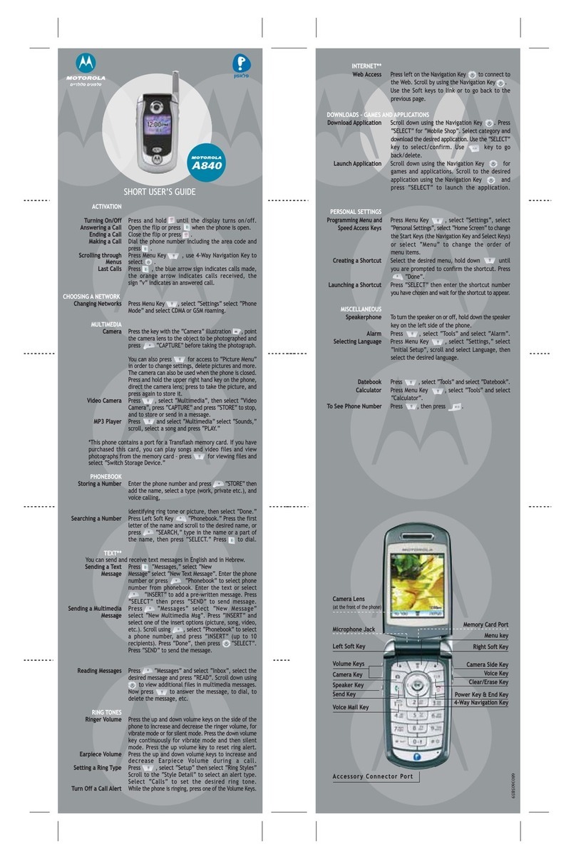 Motorola A840 - Cell Phone - CDMA2000 1X Product information sheet