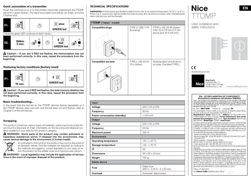 Nice TTDMP User, installation and safety instructions
