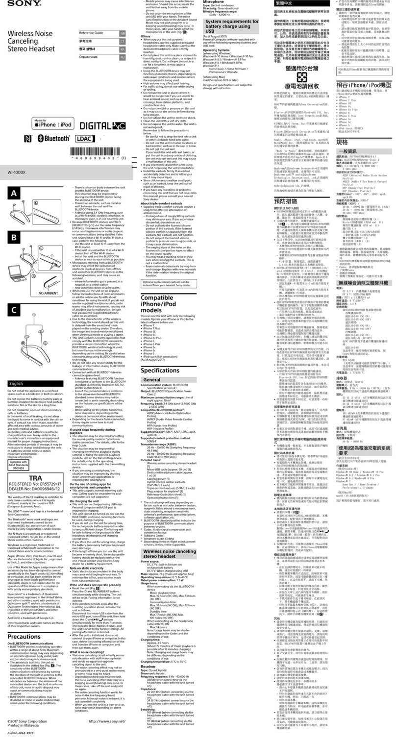 Sony WF-1000X reference guide