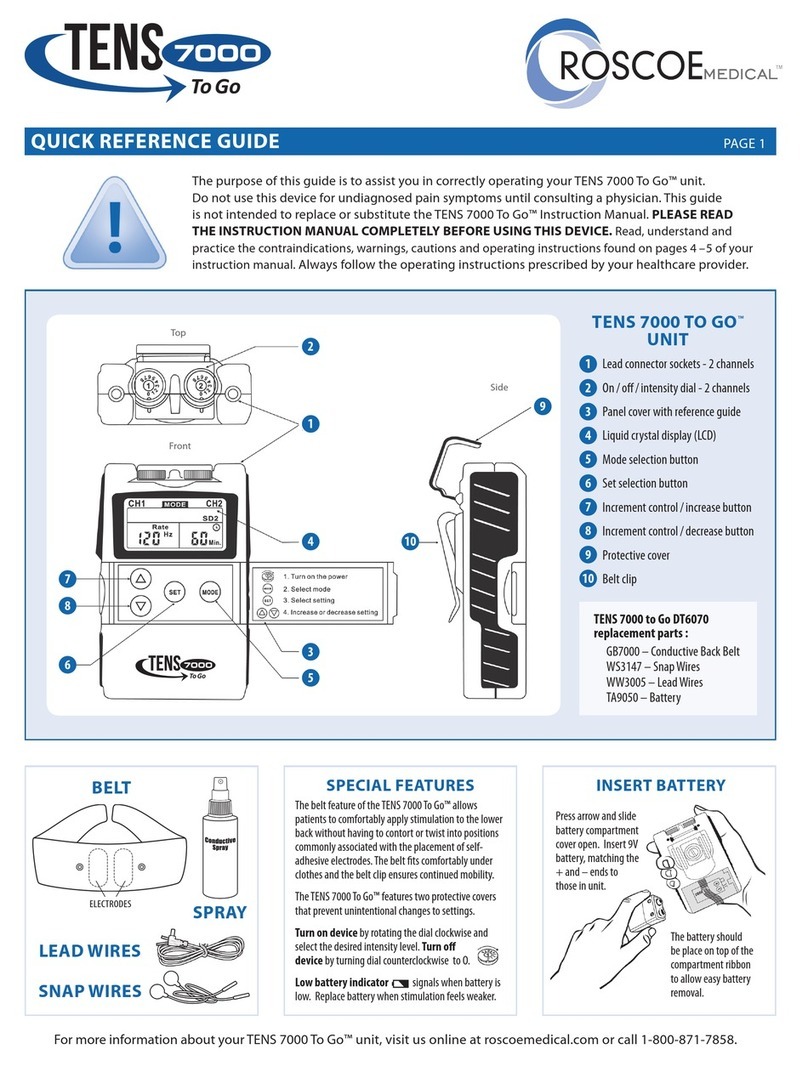 Roscoe Medical TENS 7000 To Go Quick reference instructions
