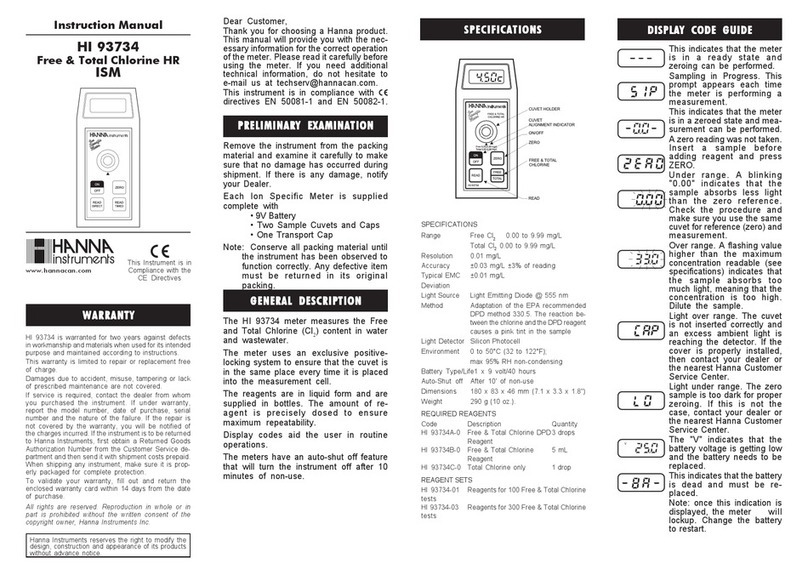 Hanna Instruments HI 93734 instruction manual Hanna Instruments HI 93734 instruction manual