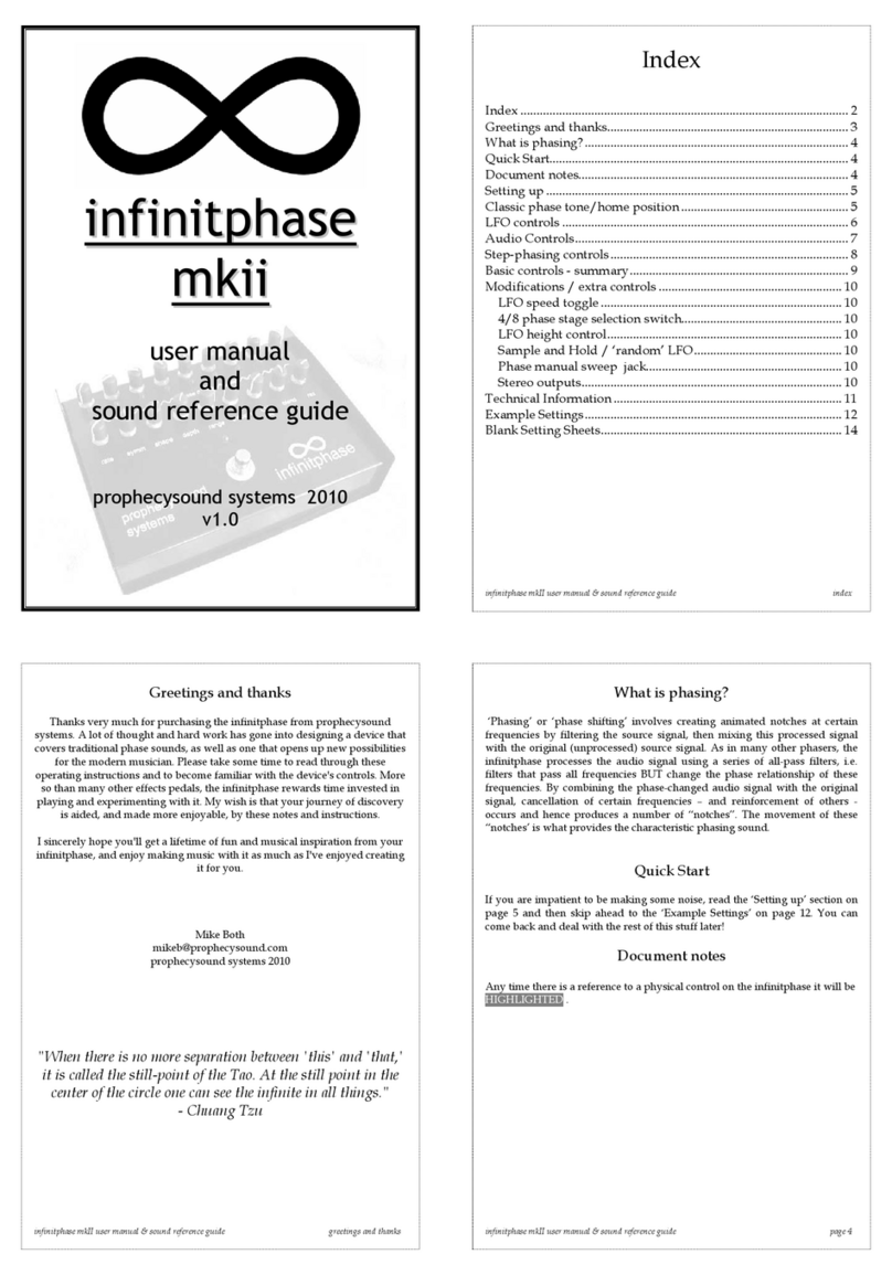 Prophecysound Systems infinitphase mkii User manual and sound reference guide
