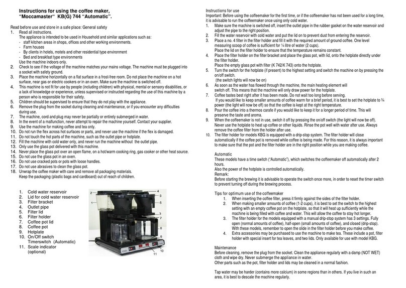 Technivorm Moccamaster KB 744 Instructions for use