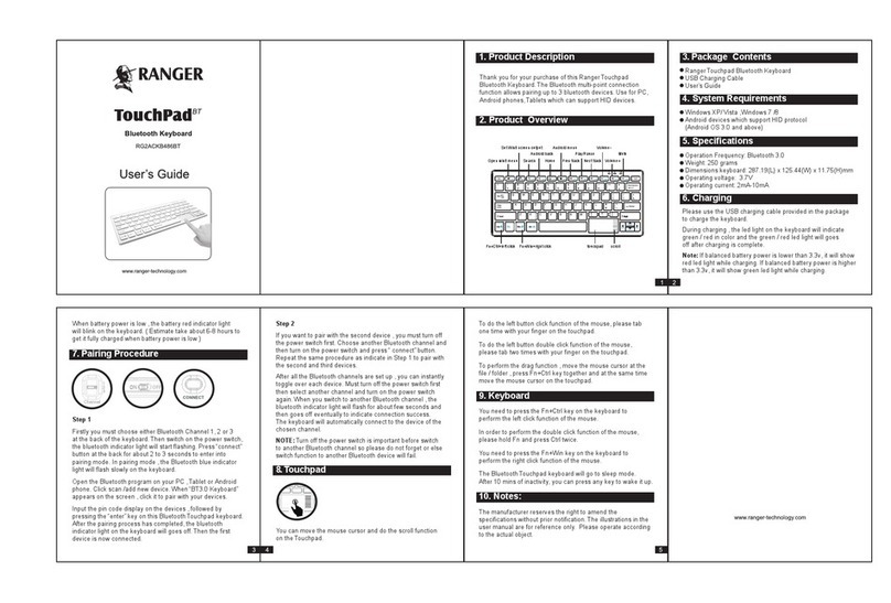Ranger TouchPad BT RG2ACKB486BT User manual
