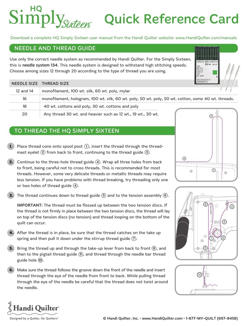 handi quilter HQ Simply Sixteen Quick reference card