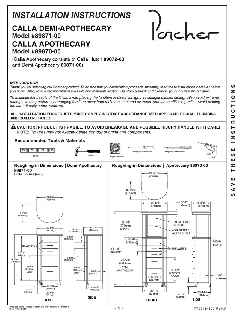 Porcher CALLA DEMI-APOTHECARY installation instructions